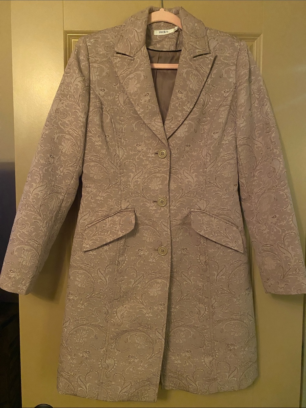 Vintage Ricki's Vintage Taupe Paisley Brocade Long Blazer Size 6